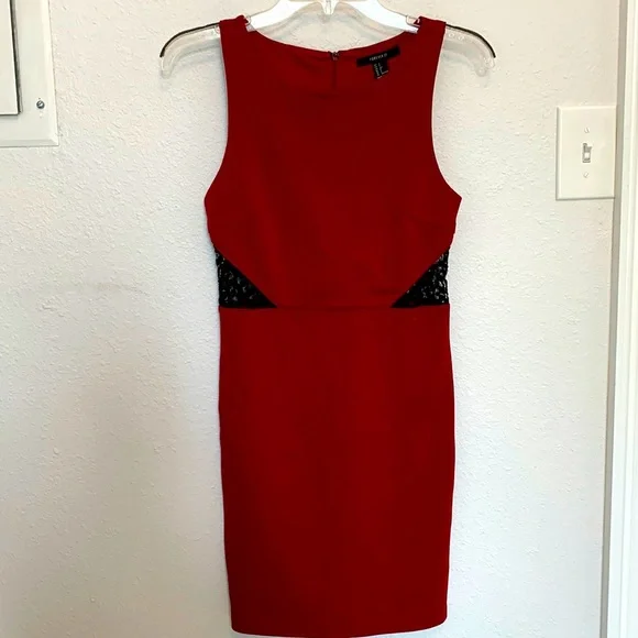 Forever 21 Red Bodycon Dress w/ Lace Cutouts Size S Forever 21 Red Bodycon Dress w/ Lace Cutouts Size S